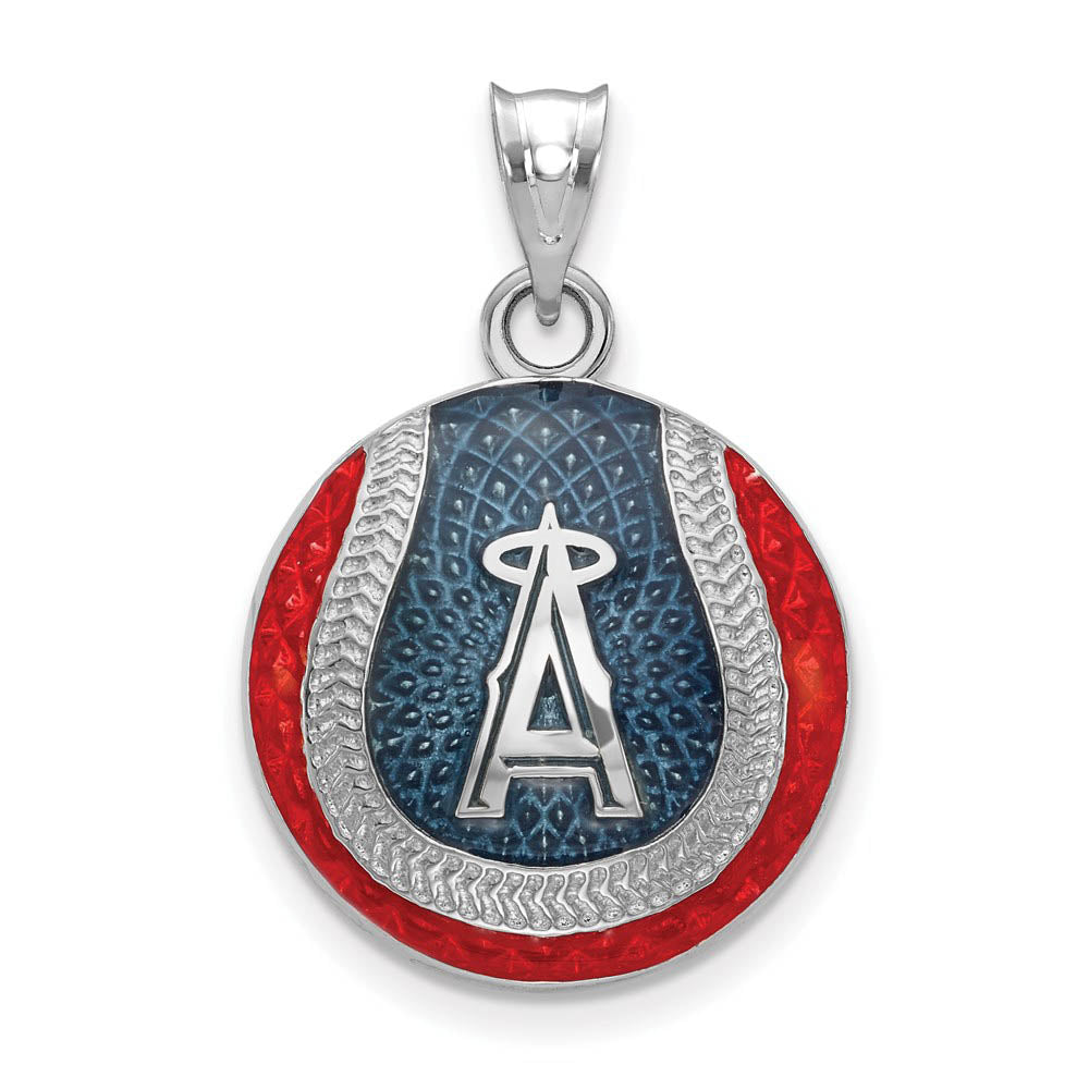 Sterling Silver MLB Los Angeles Angels LG Enamel Baseball Pendant, Item P32164 by The Black Bow Jewelry Co.