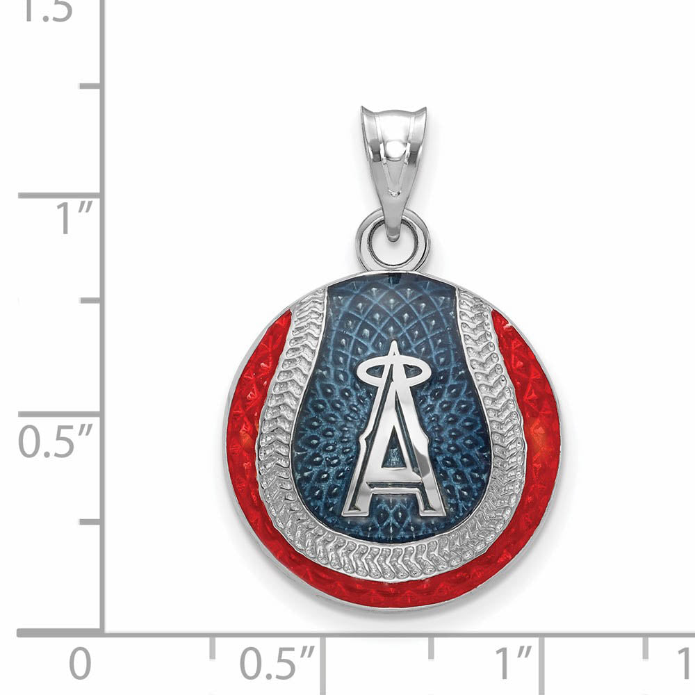 Alternate view of the Sterling Silver MLB Los Angeles Angels LG Enamel Baseball Pendant by The Black Bow Jewelry Co.