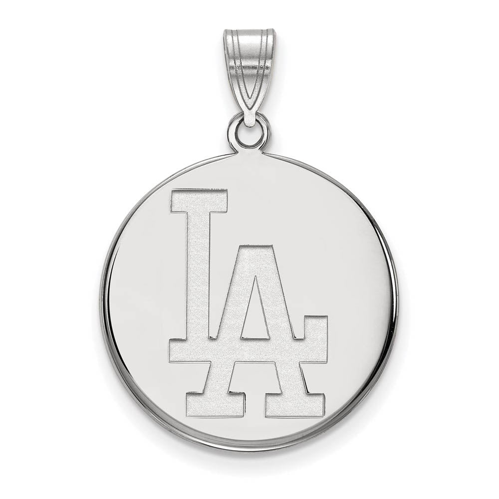 10K White Gold MLB Los Angeles Dodgers Large L-A Disc Pendant, Item P32169 by The Black Bow Jewelry Co.