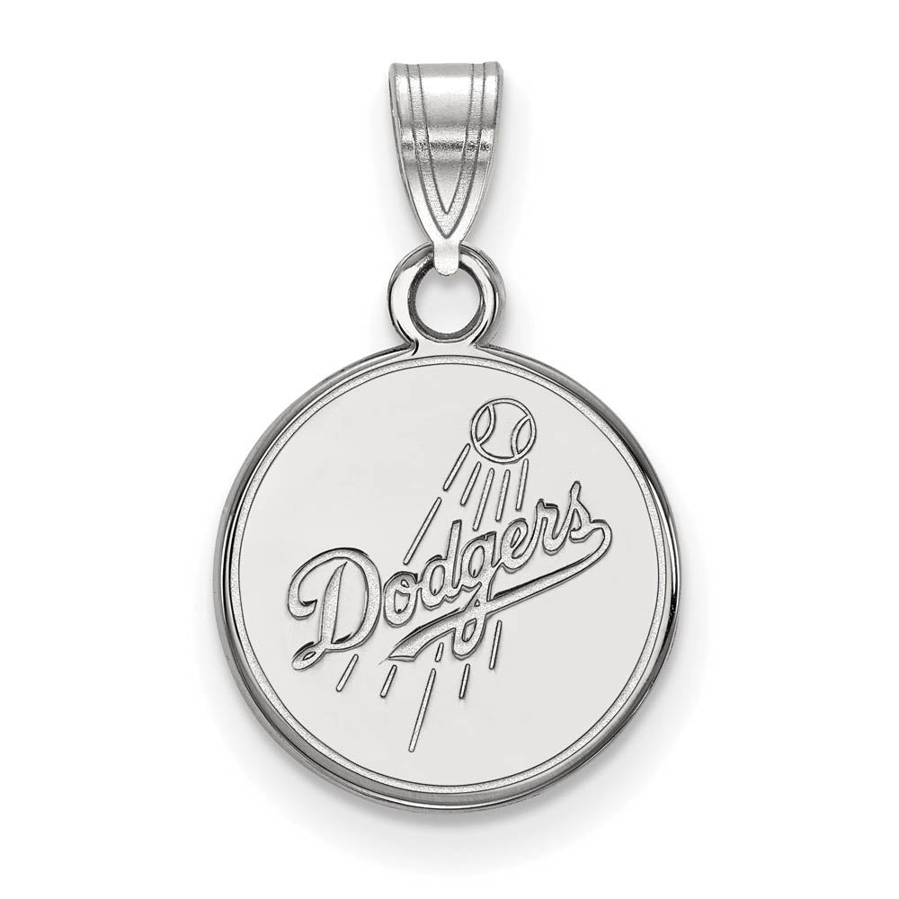 10K White Gold MLB Los Angeles Dodgers SM Script Disc Pendant, Item P32172 by The Black Bow Jewelry Co.