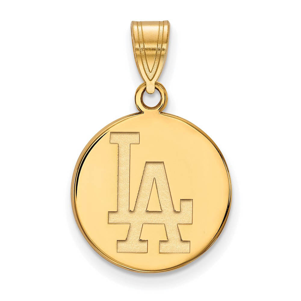 10K Yellow Gold MLB Los Angeles Dodgers Medium L-A Disc Pendant, Item P32178 by The Black Bow Jewelry Co.