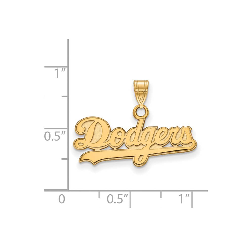 Alternate view of the 10K Yellow Gold MLB Los Angeles Dodgers Small Script Pendant by The Black Bow Jewelry Co.