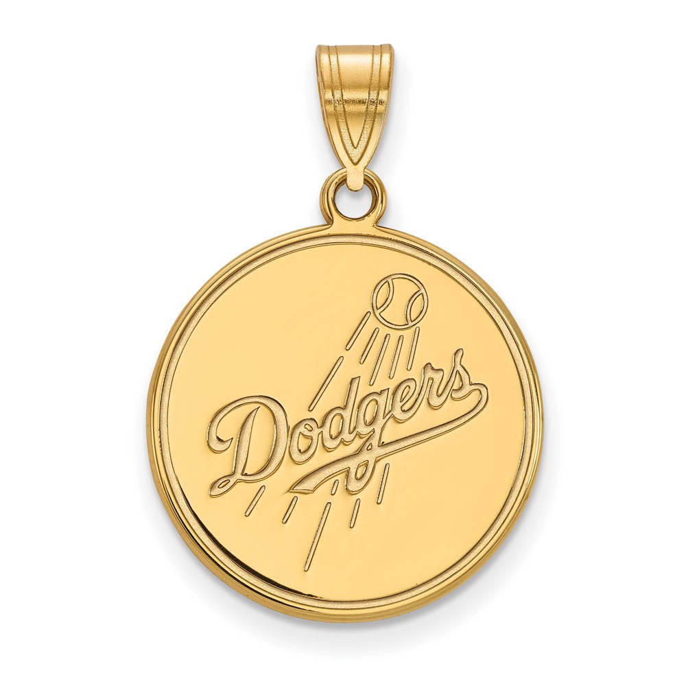 10K Yellow Gold MLB Los Angeles Dodgers LG Script Disc Pendant, Item P32183 by The Black Bow Jewelry Co.