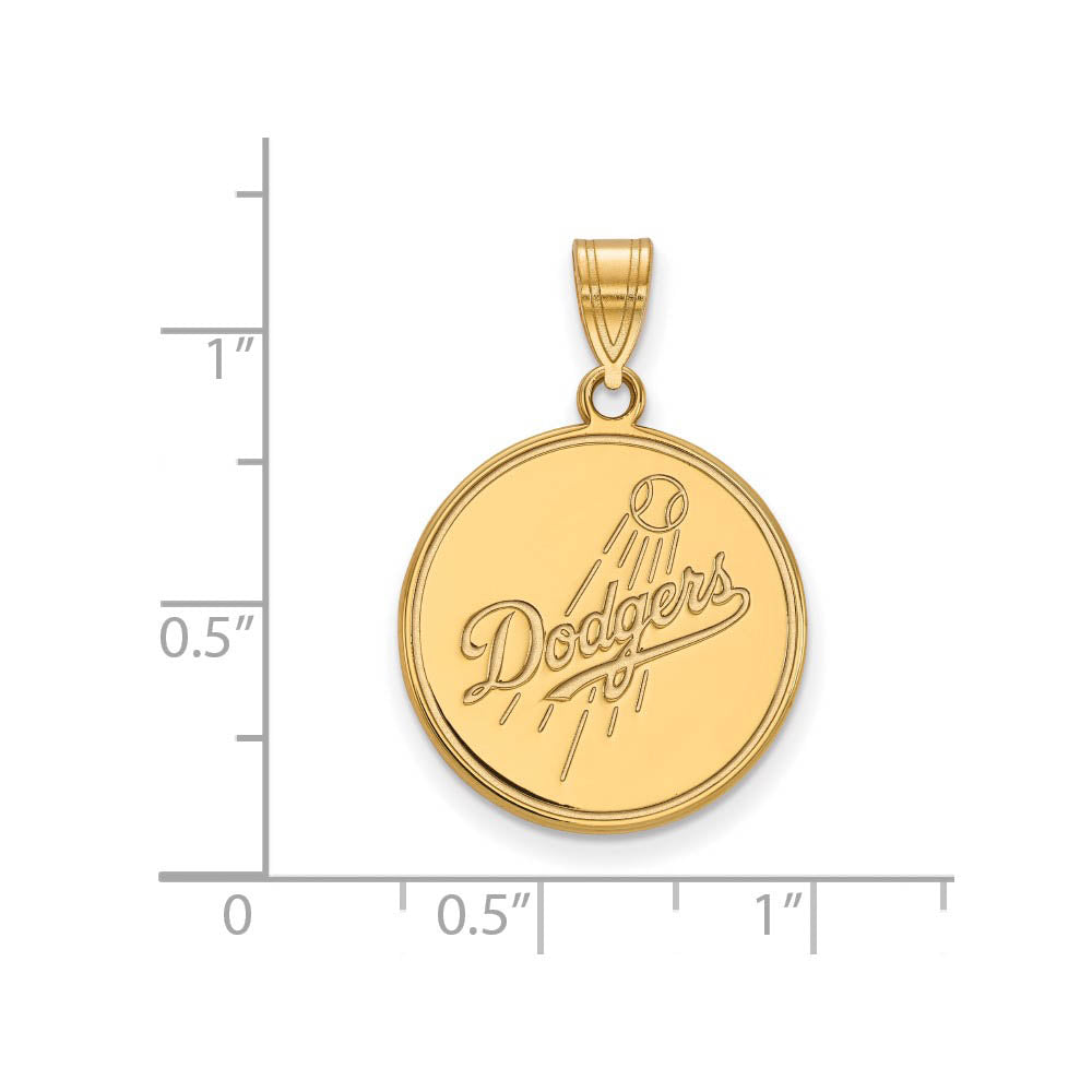 Alternate view of the 10K Yellow Gold MLB Los Angeles Dodgers LG Script Disc Pendant by The Black Bow Jewelry Co.