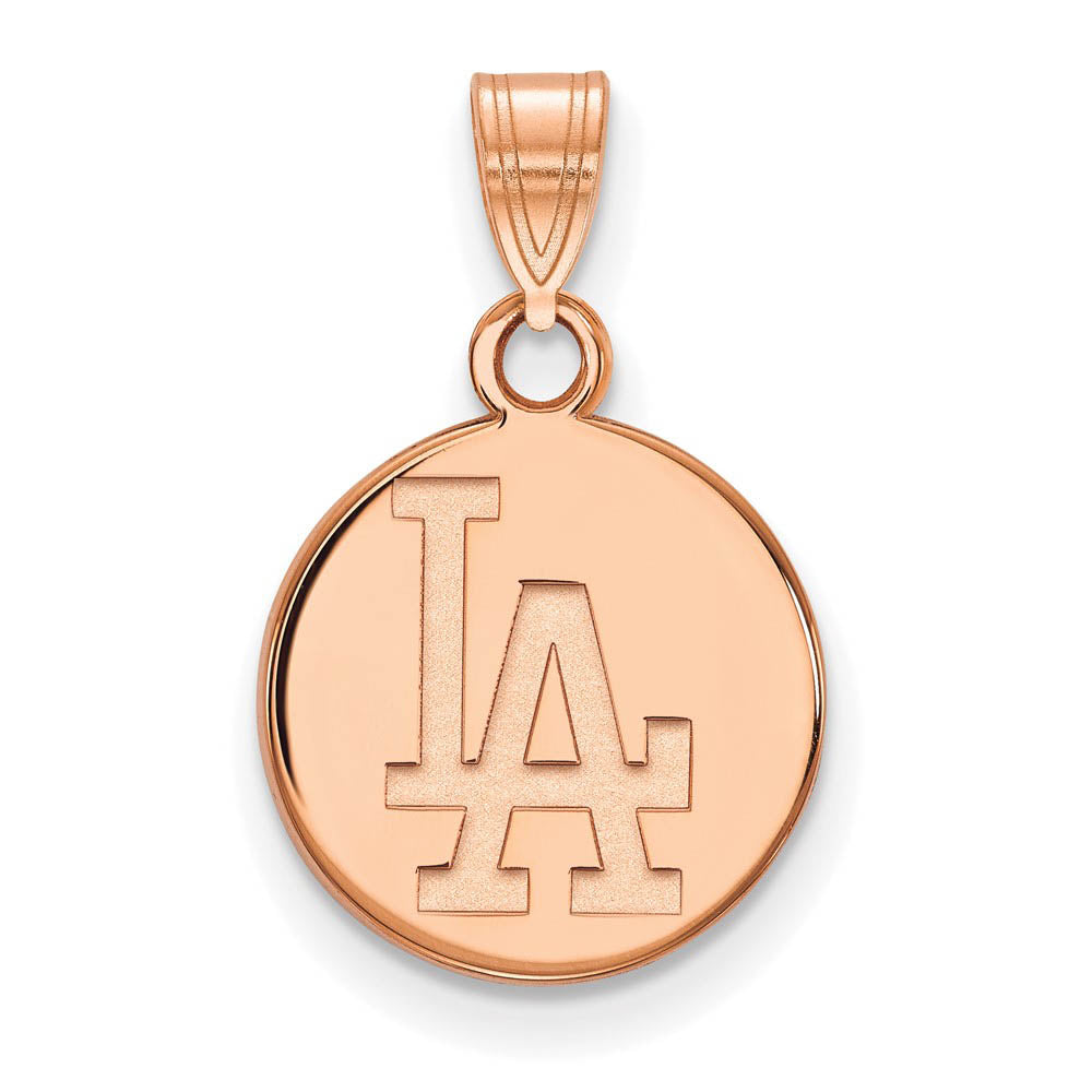 14K Rose Gold MLB Los Angeles Dodgers Small L-A Disc Pendant, Item P32184 by The Black Bow Jewelry Co.