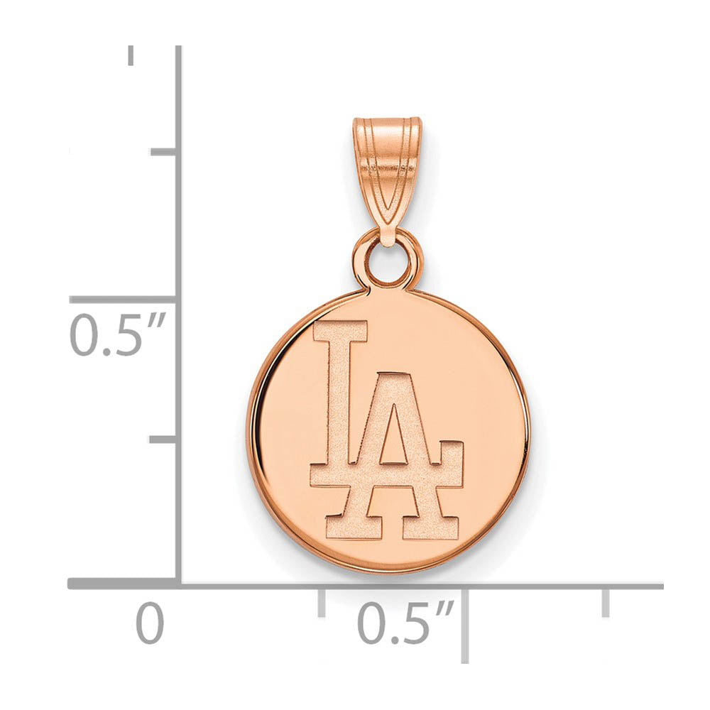 Alternate view of the 14K Rose Gold MLB Los Angeles Dodgers Small L-A Disc Pendant by The Black Bow Jewelry Co.
