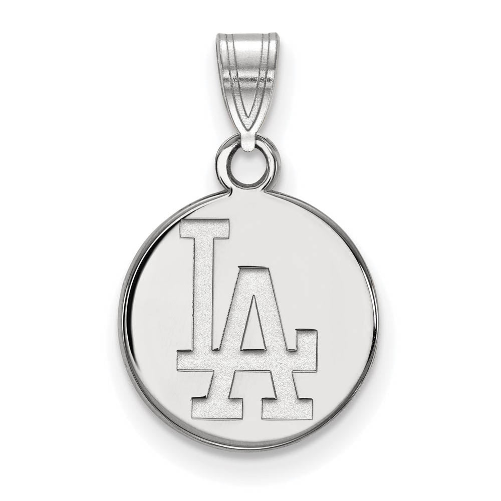 14K White Gold MLB Los Angeles Dodgers Small L-A Disc Pendant, Item P32188 by The Black Bow Jewelry Co.