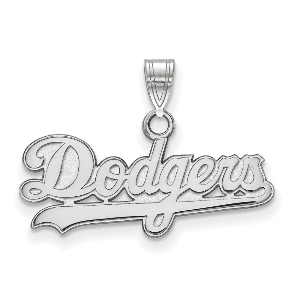 14K White Gold MLB Los Angeles Dodgers Script Small Pendant, Item P32191 by The Black Bow Jewelry Co.
