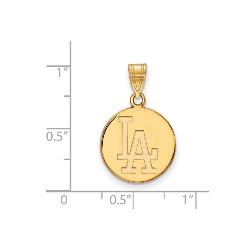 Alternate view of the 14K Yellow Gold MLB Los Angeles Dodgers Medium L-A Disc Pendant by The Black Bow Jewelry Co.