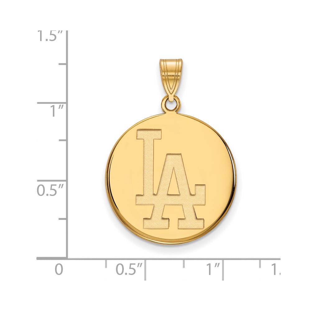 Alternate view of the 14K Yellow Gold MLB Los Angeles Dodgers Large L-A Disc Pendant by The Black Bow Jewelry Co.