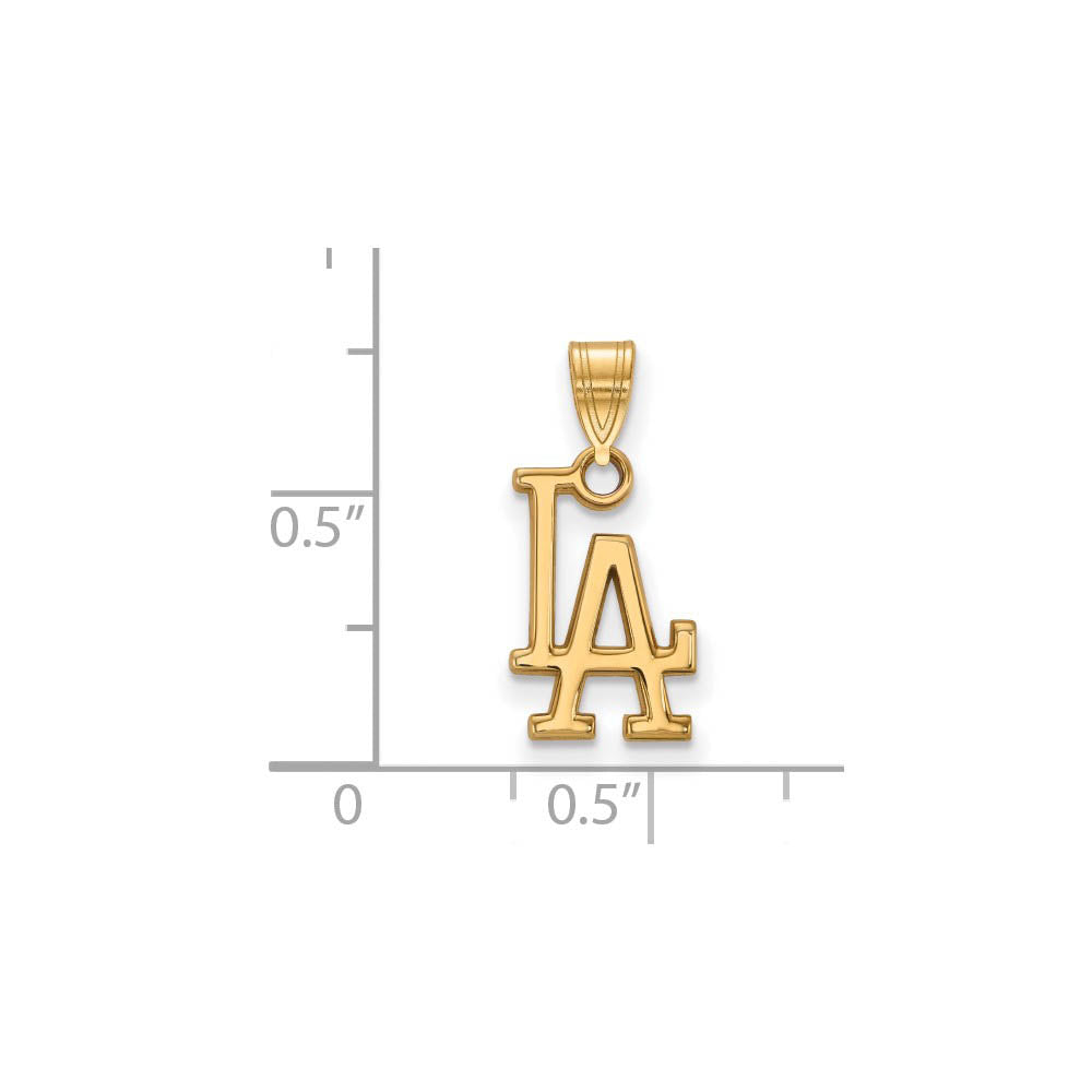 Alternate view of the 14K Gold Plated Silver MLB Los Angeles Dodgers L-A Small Pendant by The Black Bow Jewelry Co.