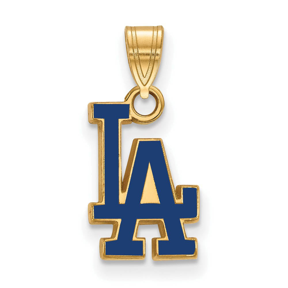 14K Gold Plated Silver MLB Los Angeles Dodgers L-A SM Enamel Pendant, Item P32206 by The Black Bow Jewelry Co.