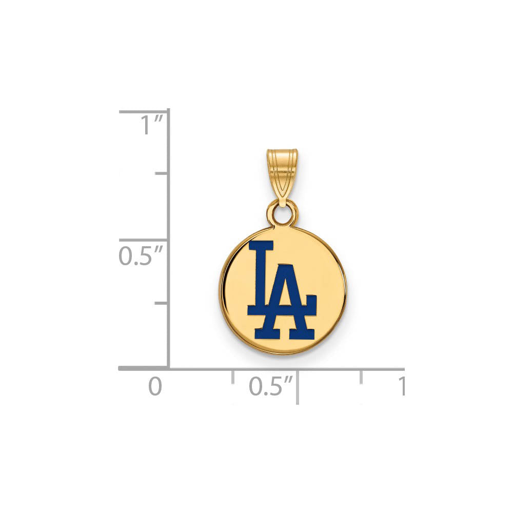 Alternate view of the 14K Gold Plated Silver MLB Los Angeles Dodgers SM Enamel Disc Pendant by The Black Bow Jewelry Co.