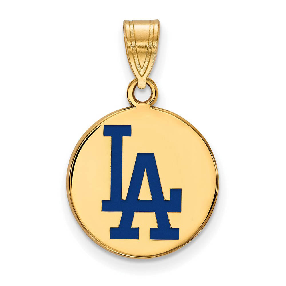 14K Gold Plated Silver MLB Los Angeles Dodgers MD Enamel Disc Pendant, Item P32212 by The Black Bow Jewelry Co.