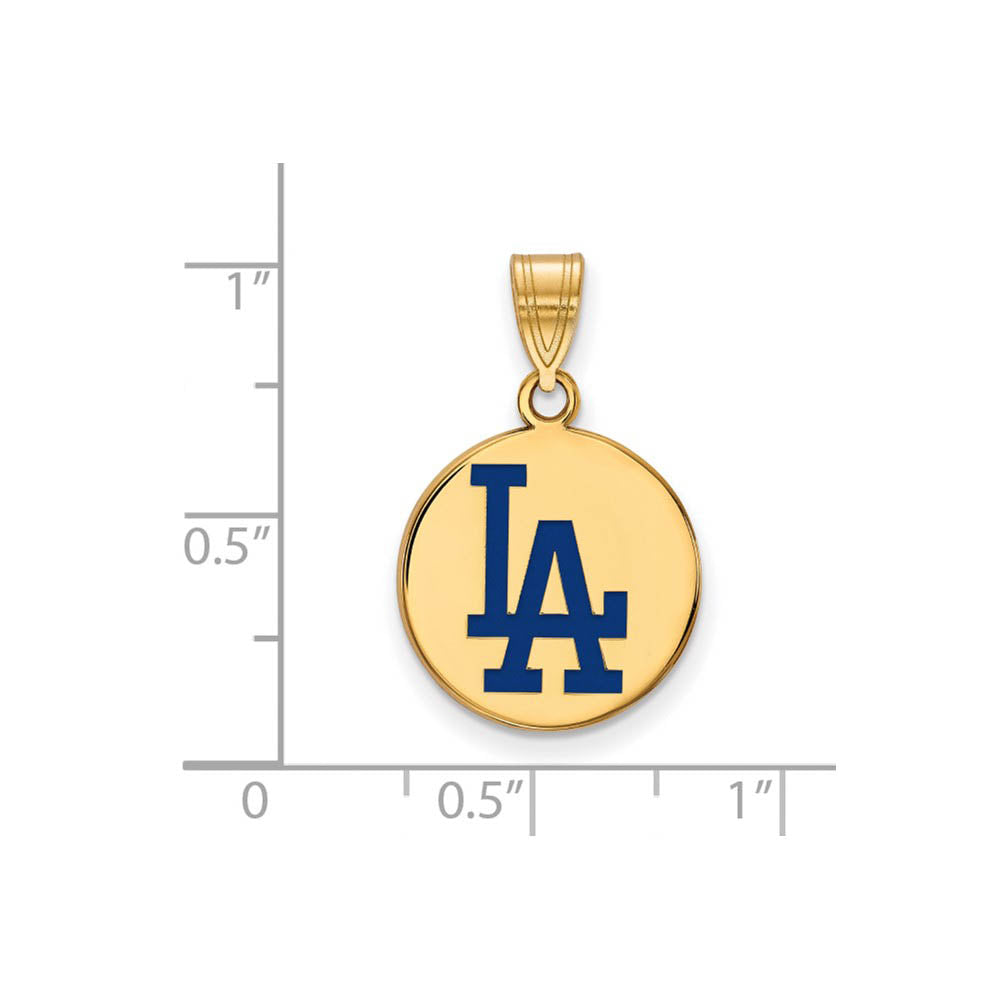 Alternate view of the 14K Gold Plated Silver MLB Los Angeles Dodgers MD Enamel Disc Pendant by The Black Bow Jewelry Co.