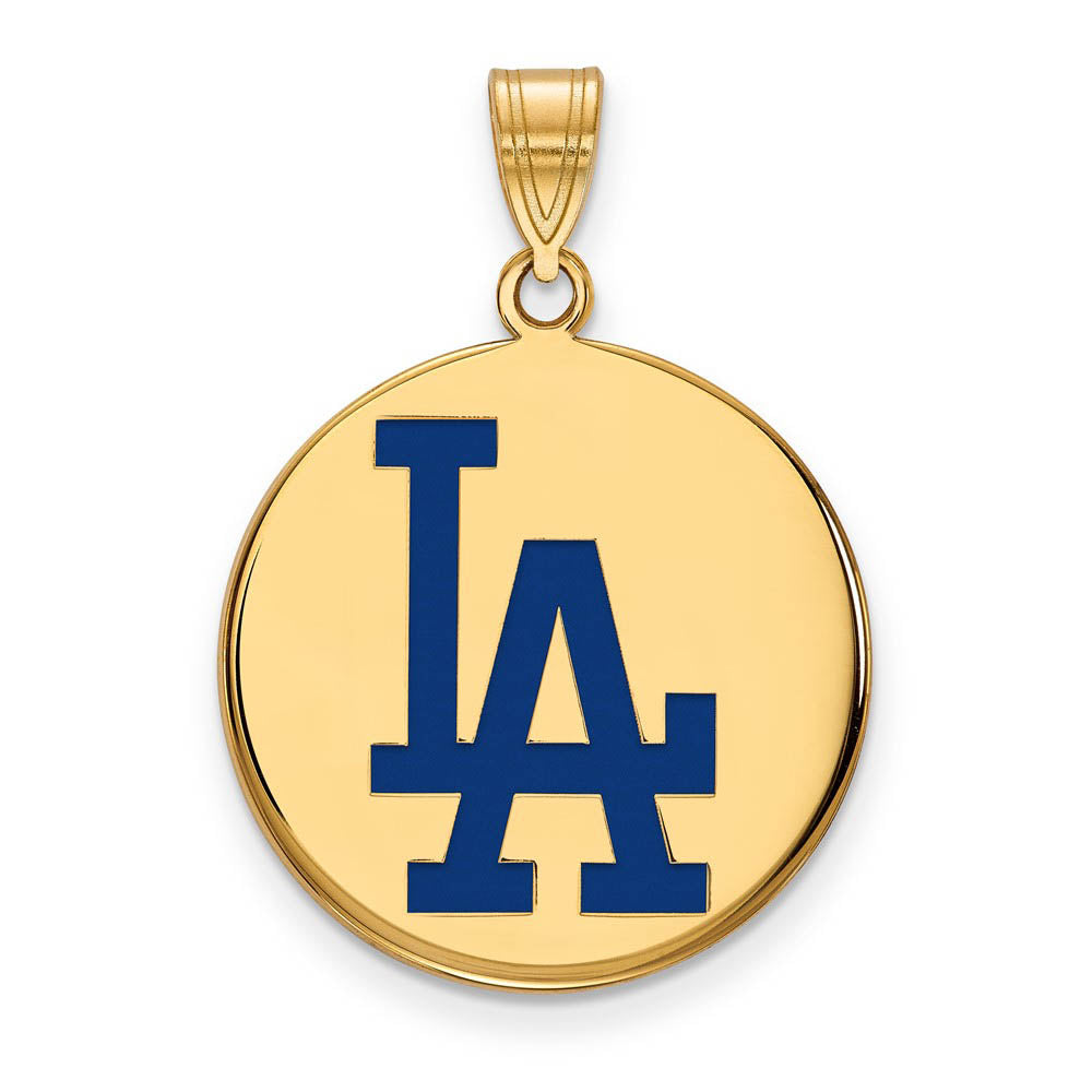 14K Gold Plated Silver MLB Los Angeles Dodgers LG Enamel Disc Pendant, Item P32214 by The Black Bow Jewelry Co.
