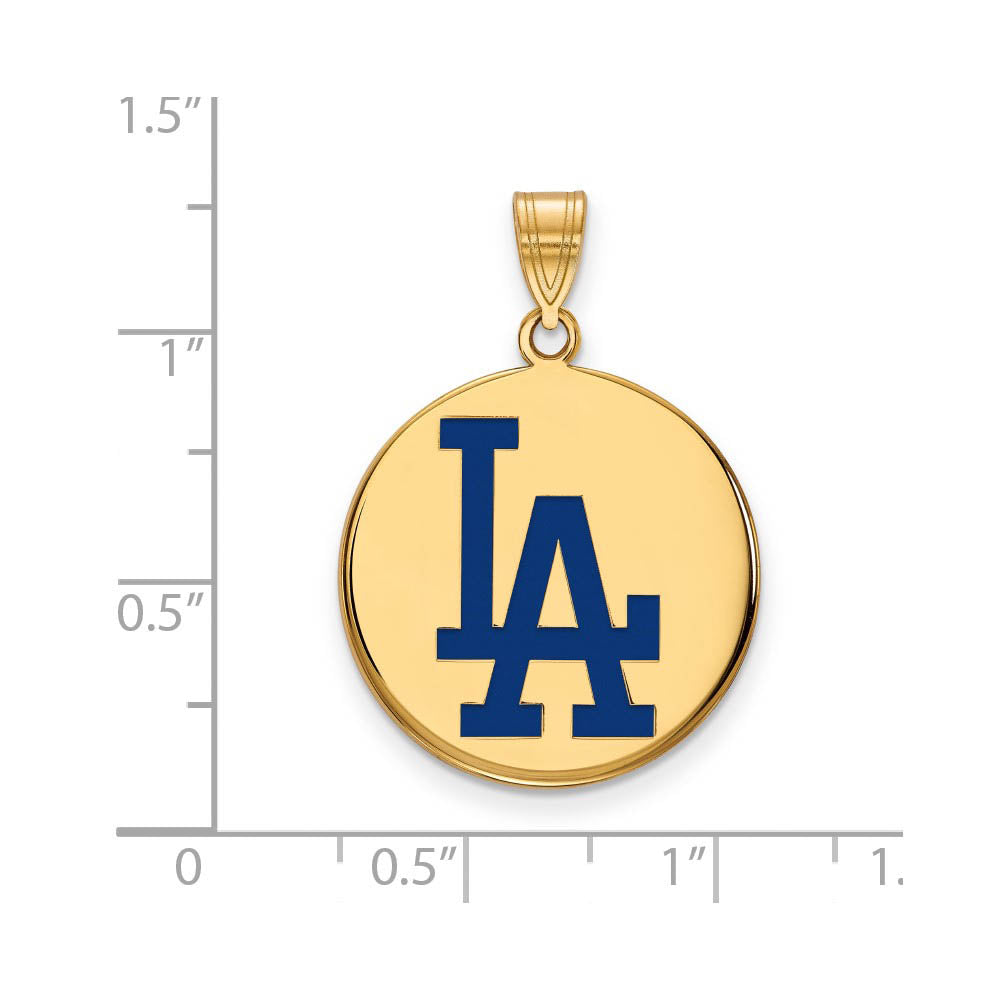 Alternate view of the 14K Gold Plated Silver MLB Los Angeles Dodgers LG Enamel Disc Pendant by The Black Bow Jewelry Co.