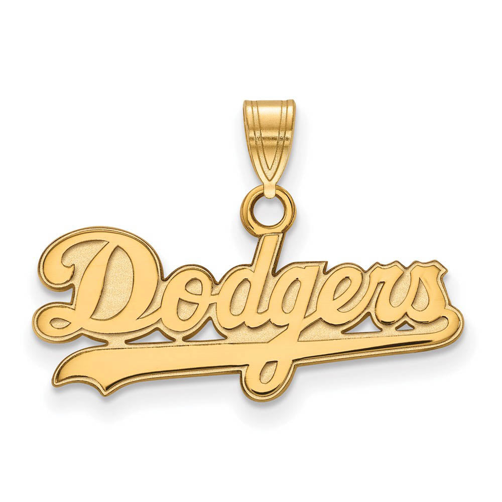 14K Gold Plated Silver MLB Los Angeles Dodgers Small Script Pendant, Item P32215 by The Black Bow Jewelry Co.