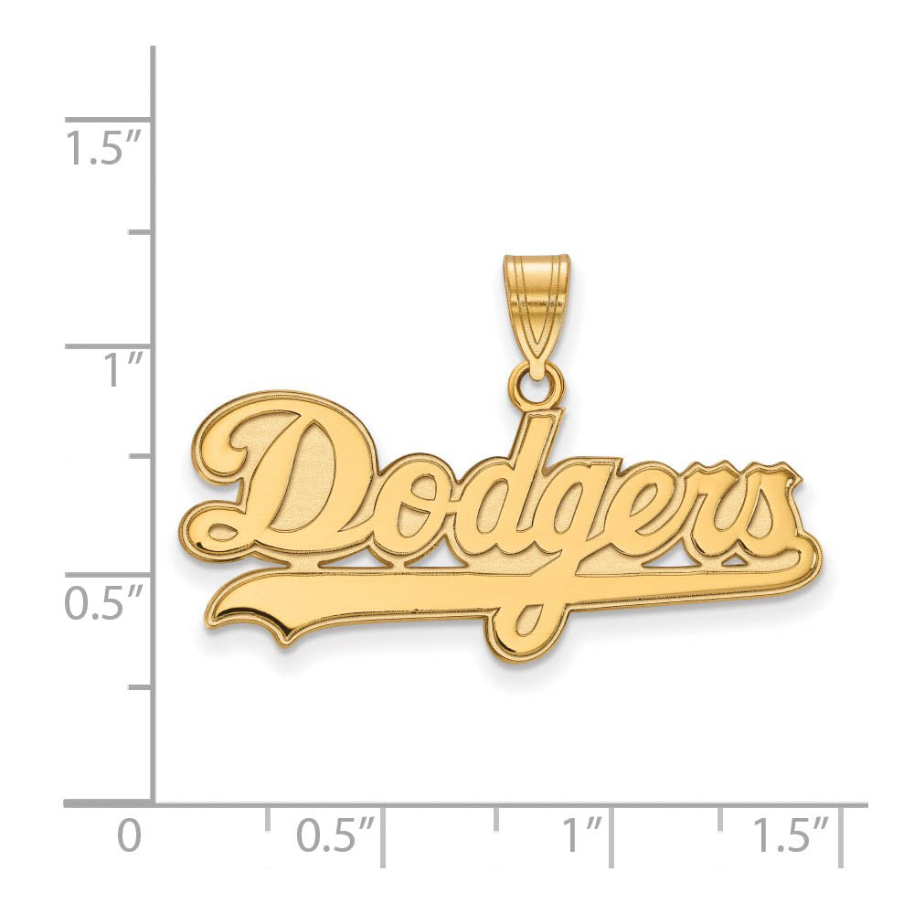 Alternate view of the 14K Gold Plated Silver MLB Los Angeles Dodgers Large Script Pendant by The Black Bow Jewelry Co.