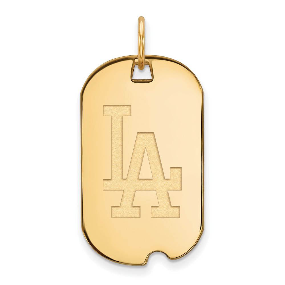 14K Gold Plated Silver MLB Los Angeles Dodgers Small Dog Tag Pendant, Item P32219 by The Black Bow Jewelry Co.