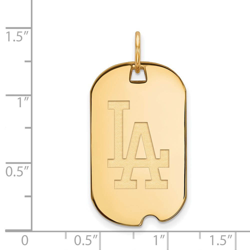 Alternate view of the 14K Gold Plated Silver MLB Los Angeles Dodgers Small Dog Tag Pendant by The Black Bow Jewelry Co.