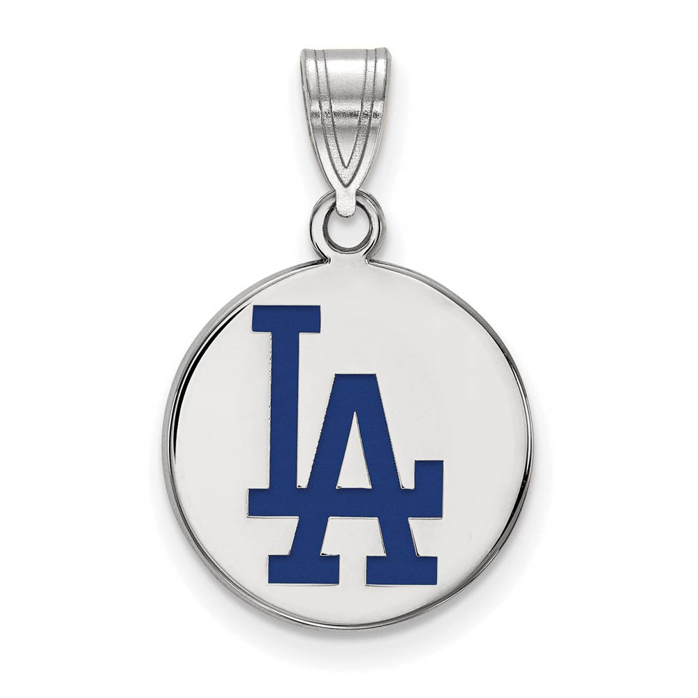 Sterling Silver MLB Los Angeles Dodgers Medium Enamel Disc Pendant, Item P32225 by The Black Bow Jewelry Co.