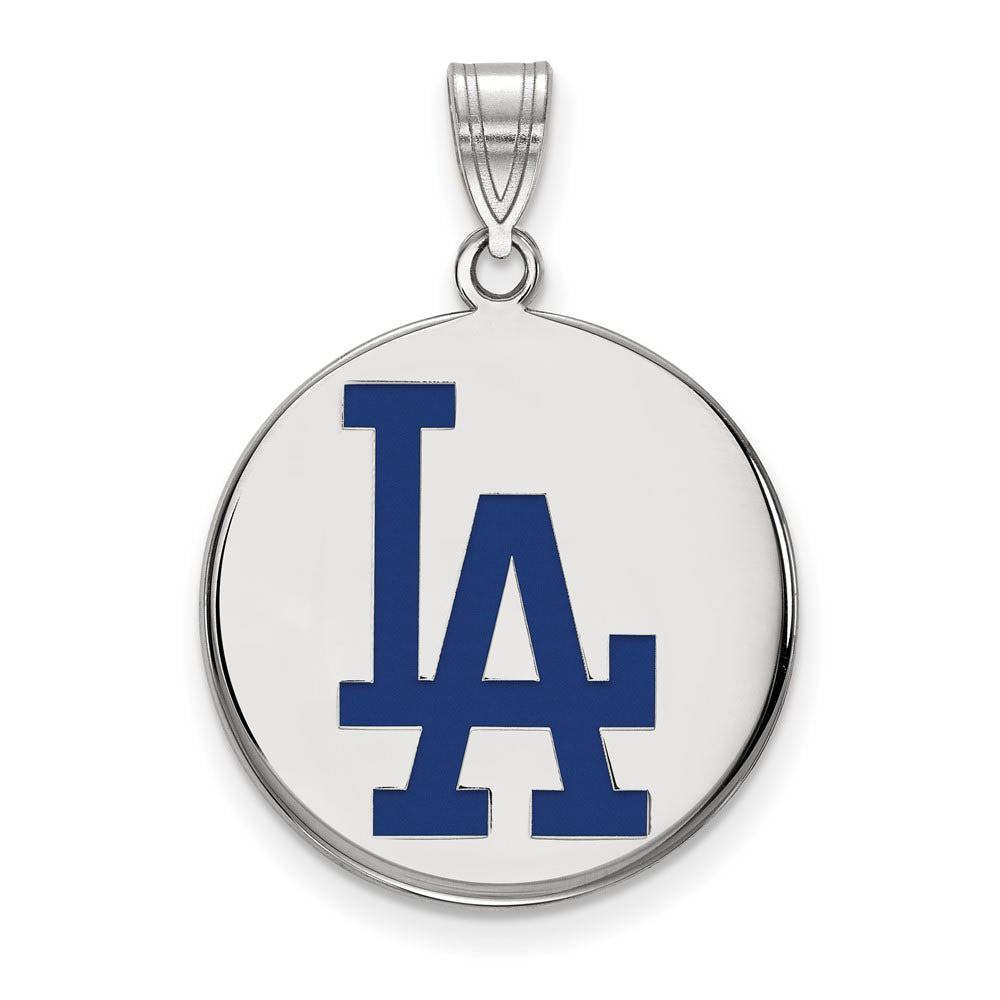 Sterling Silver MLB Los Angeles Dodgers Large Enamel Disc Pendant, Item P32227 by The Black Bow Jewelry Co.
