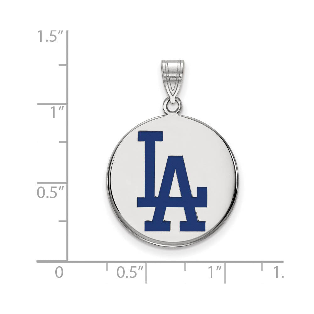 Alternate view of the Sterling Silver MLB Los Angeles Dodgers Large Enamel Disc Pendant by The Black Bow Jewelry Co.