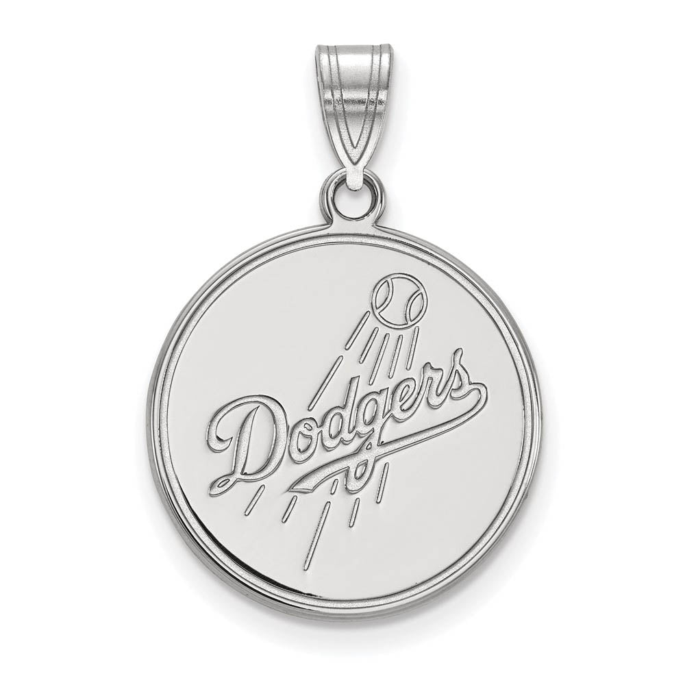 Sterling Silver MLB Los Angeles Dodgers Large Script Disc Pendant, Item P32231 by The Black Bow Jewelry Co.