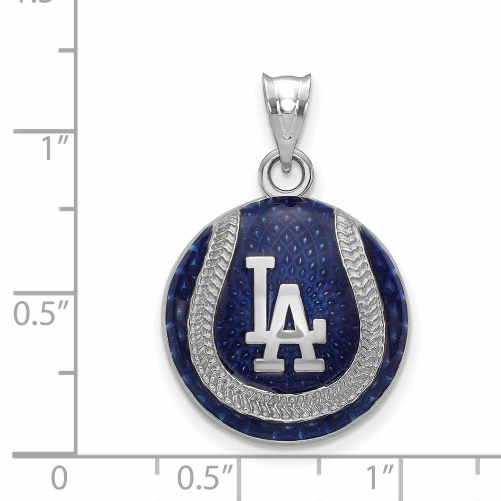 Alternate view of the Sterling Silver MLB Los Angeles Dodgers Large Enamel Baseball Pendant by The Black Bow Jewelry Co.