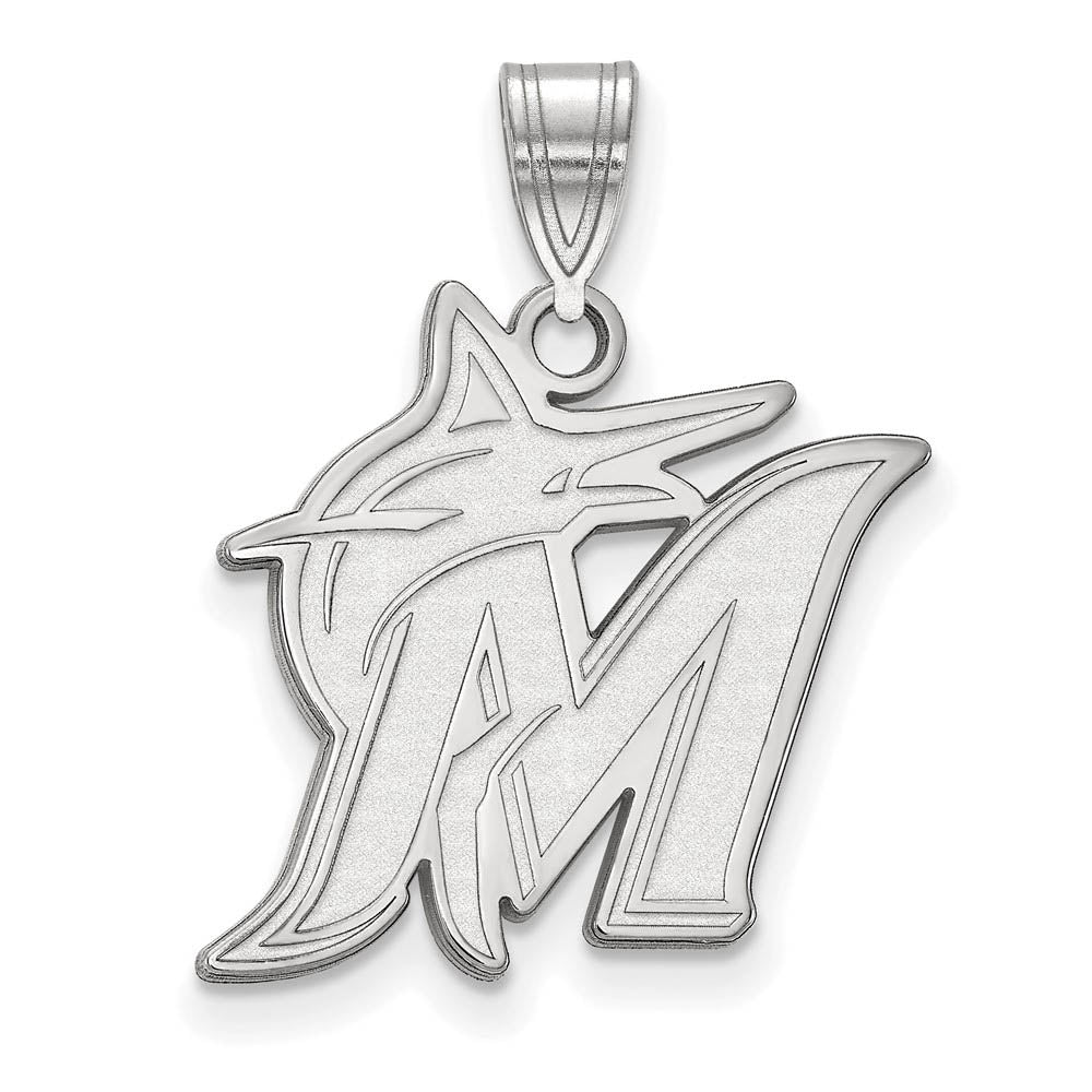 10K White Gold MLB Miami Marlins Large Logo Pendant, Item P32241 by The Black Bow Jewelry Co.