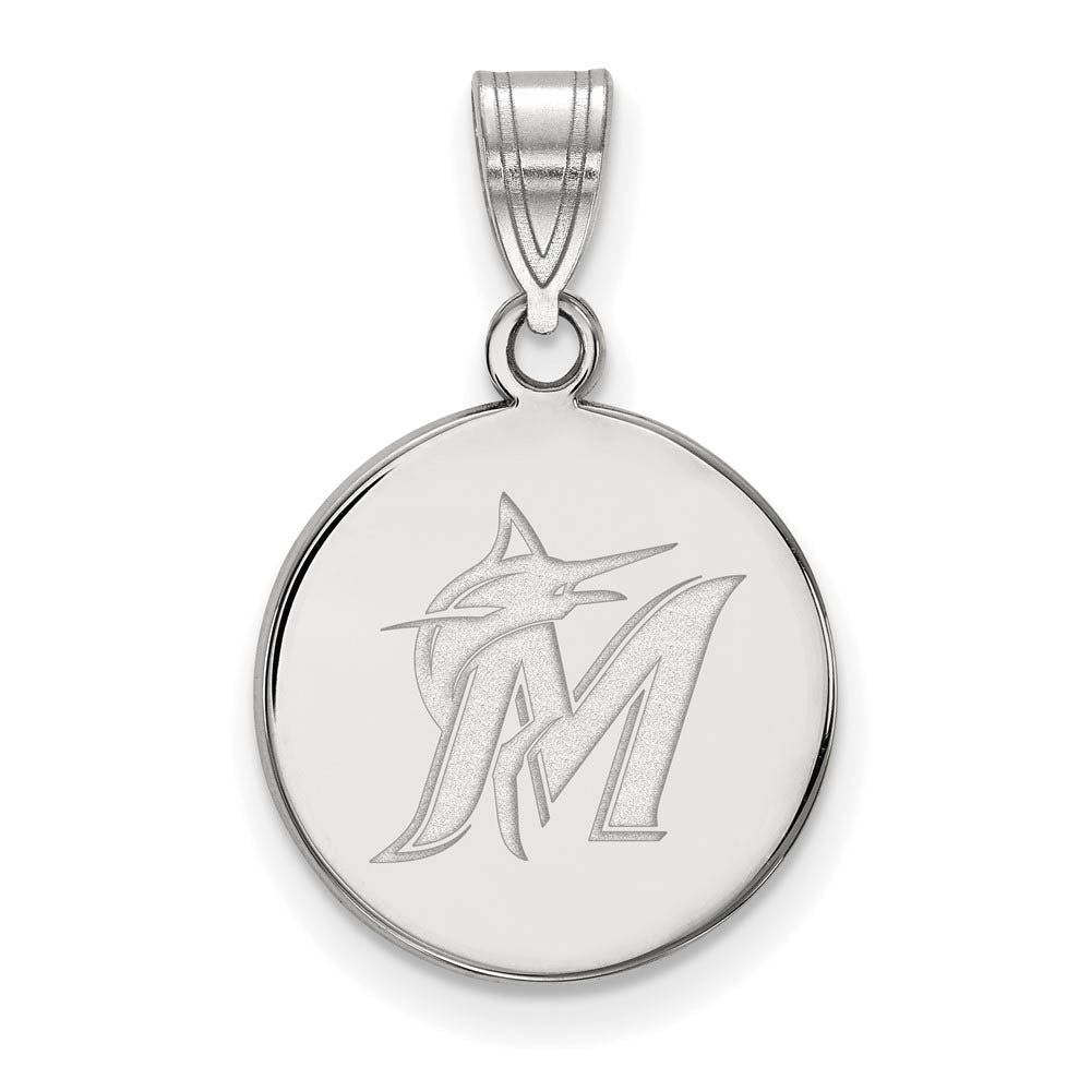 10K White Gold MLB Miami Marlins Medium Logo Disc Pendant, Item P32243 by The Black Bow Jewelry Co.
