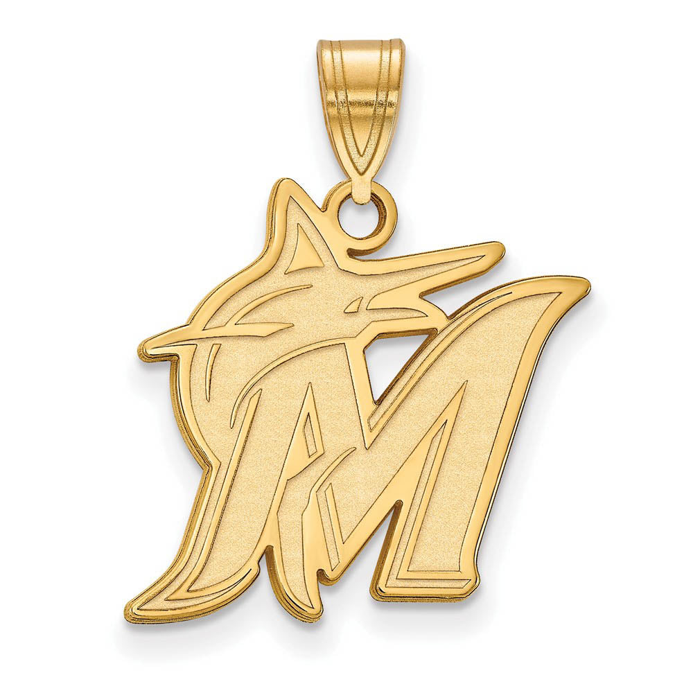 10K Yellow Gold MLB Miami Marlins Large Logo Pendant, Item P32248 by The Black Bow Jewelry Co.