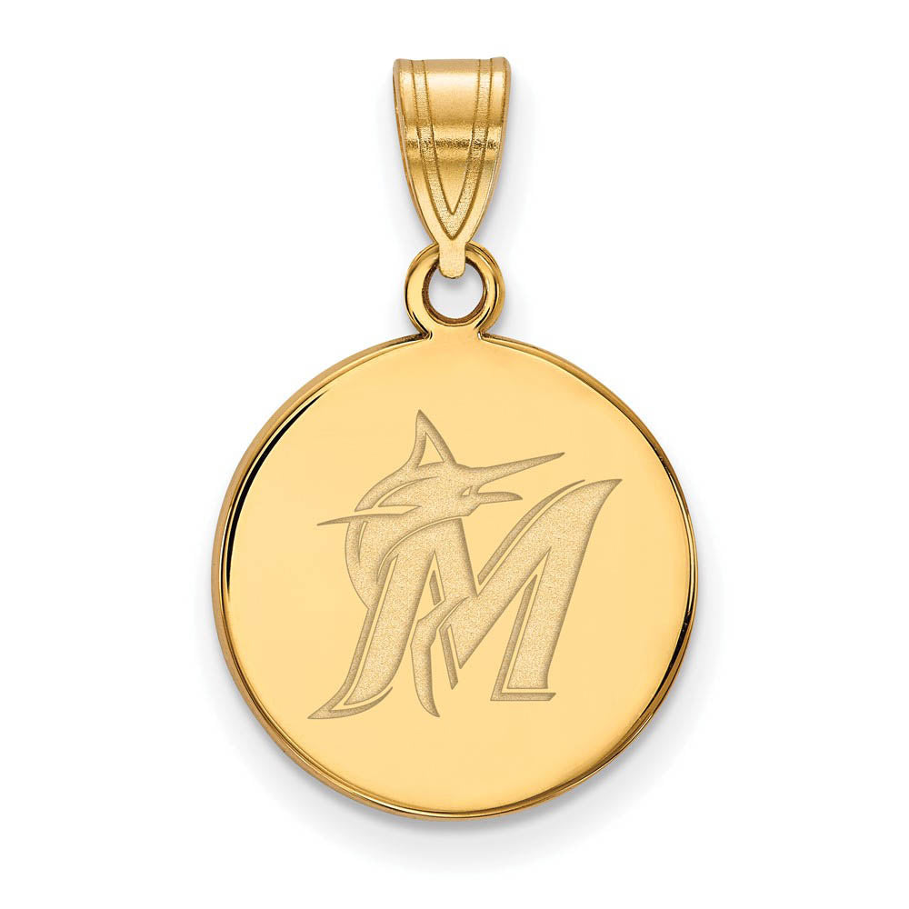10K Yellow Gold MLB Miami Marlins Medium Logo Disc Pendant, Item P32250 by The Black Bow Jewelry Co.