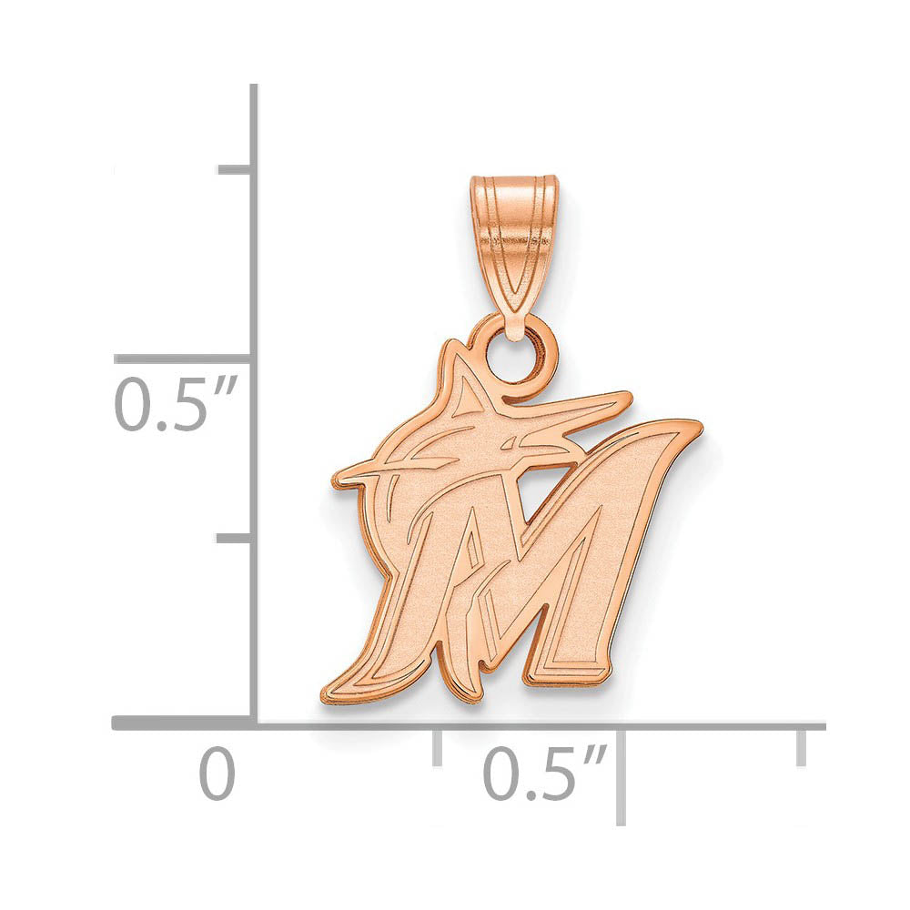 Alternate view of the 14K Rose Gold MLB Miami Marlins Small Logo Pendant by The Black Bow Jewelry Co.