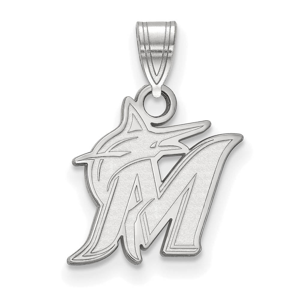 14K White Gold MLB Miami Marlins Small Logo Pendant, Item P32254 by The Black Bow Jewelry Co.