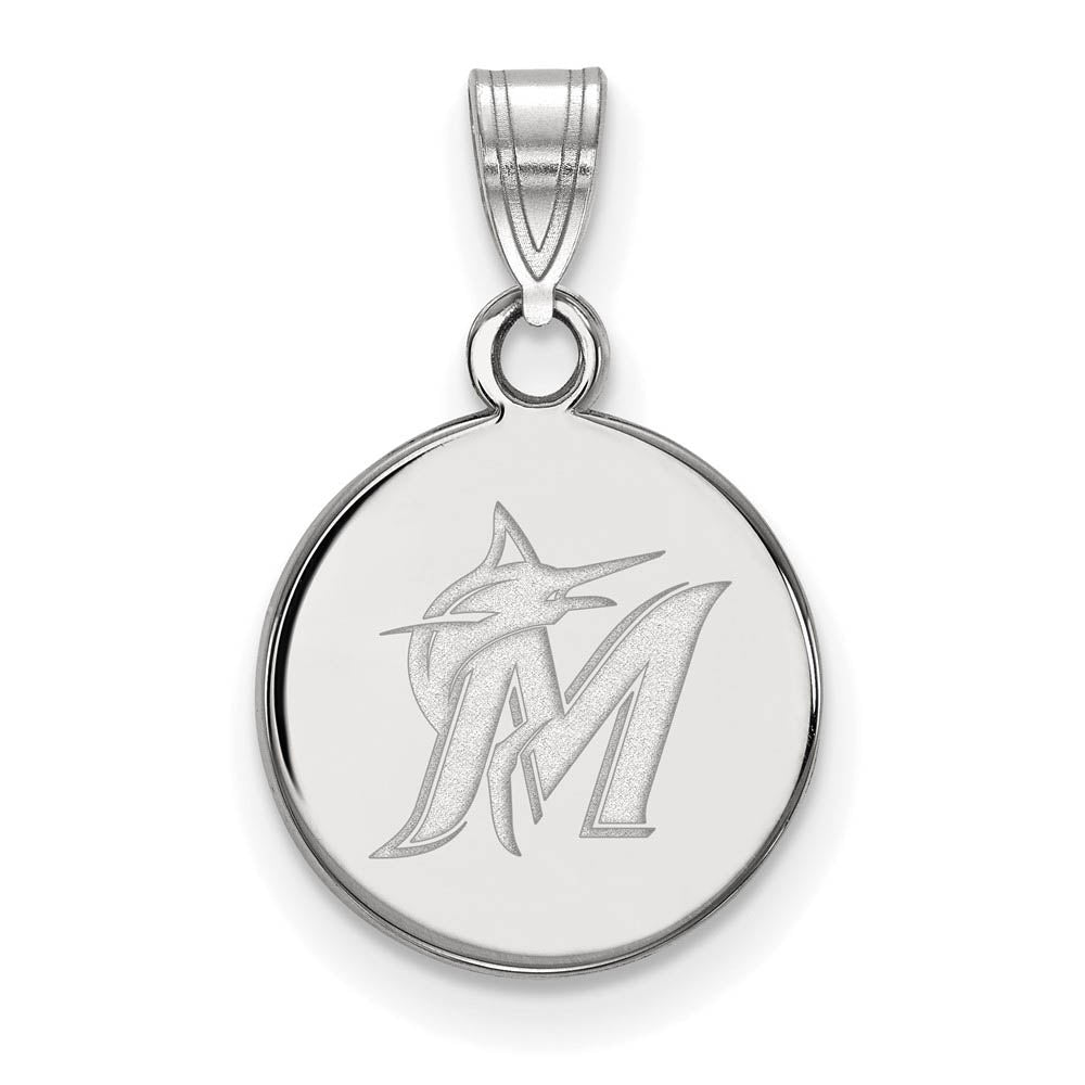 14K White Gold MLB Miami Marlins Small Logo Disc Pendant, Item P32257 by The Black Bow Jewelry Co.