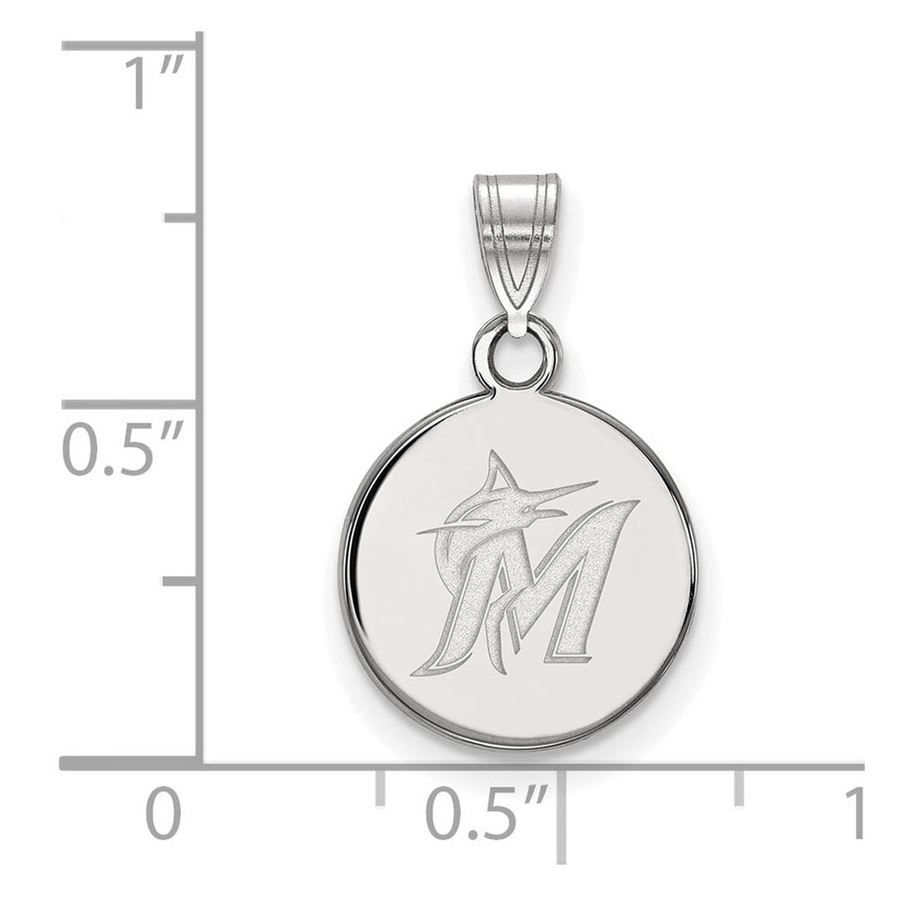 Alternate view of the 14K White Gold MLB Miami Marlins Small Logo Disc Pendant by The Black Bow Jewelry Co.