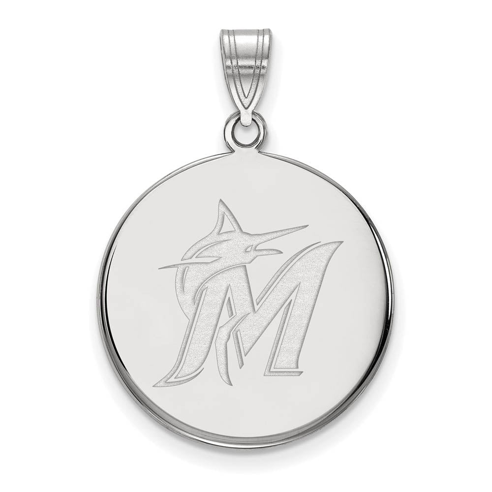 14K White Gold MLB Miami Marlins Large Logo Disc Pendant, Item P32259 by The Black Bow Jewelry Co.