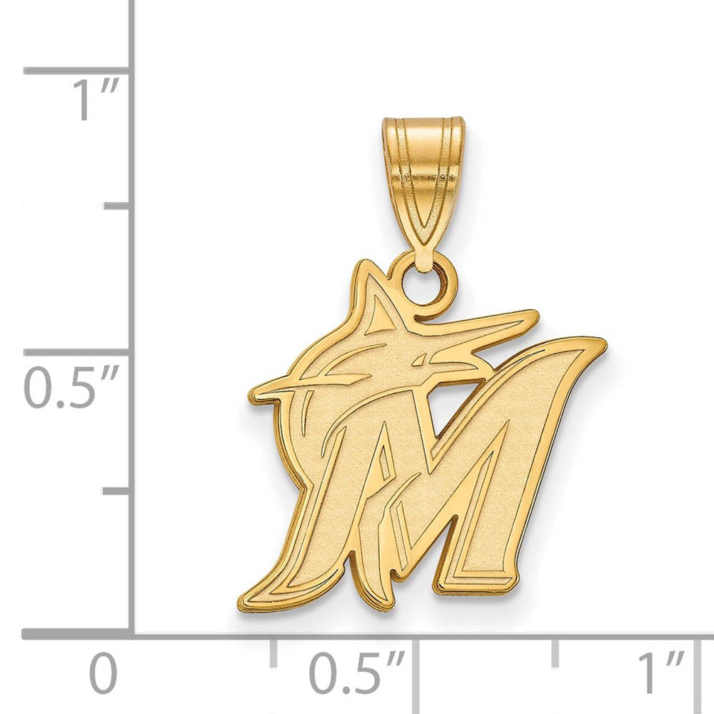 Alternate view of the 14K Yellow Gold MLB Miami Marlins Medium Logo Pendant by The Black Bow Jewelry Co.