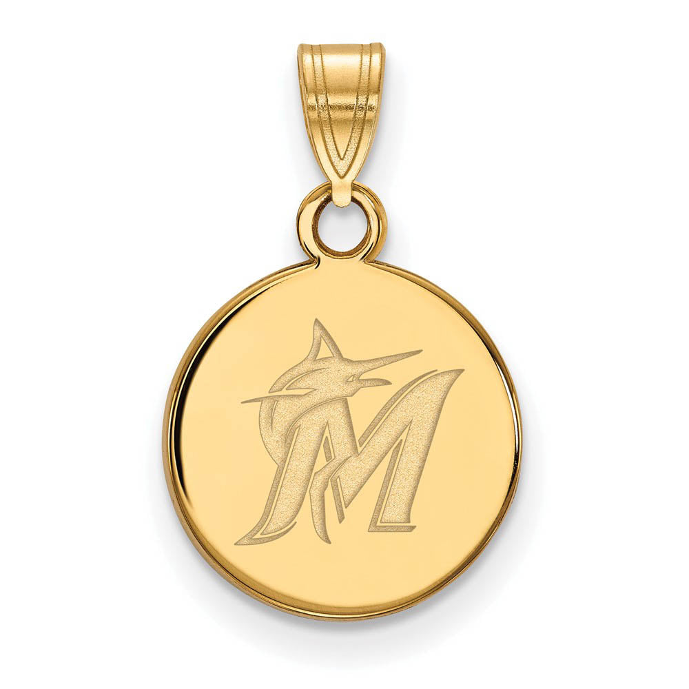 14K Yellow Gold MLB Miami Marlins Small Logo Disc Pendant, Item P32264 by The Black Bow Jewelry Co.
