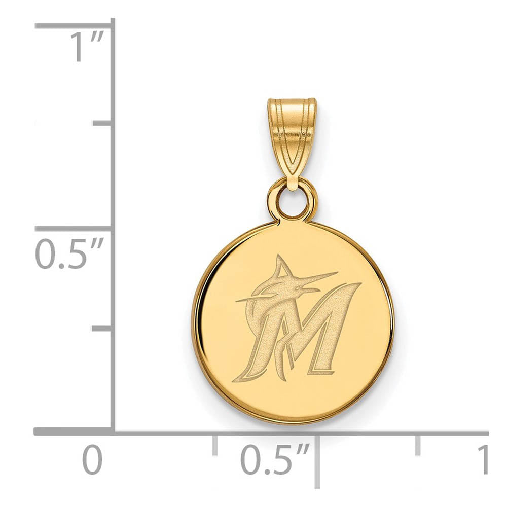Alternate view of the 14K Yellow Gold MLB Miami Marlins Small Logo Disc Pendant by The Black Bow Jewelry Co.