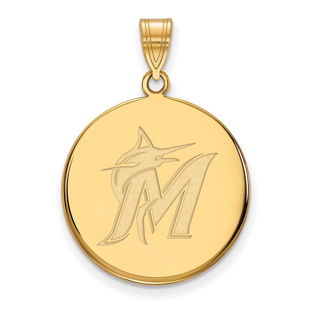 14K Yellow Gold MLB Miami Marlins Large Logo Disc Pendant, Item P32266 by The Black Bow Jewelry Co.