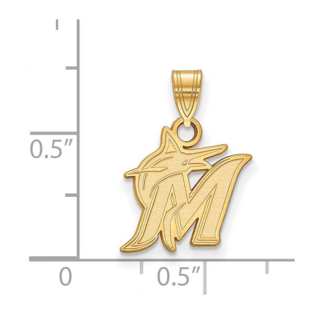 Alternate view of the 14K Gold Plated Silver MLB Miami Marlins Small Logo Pendant by The Black Bow Jewelry Co.