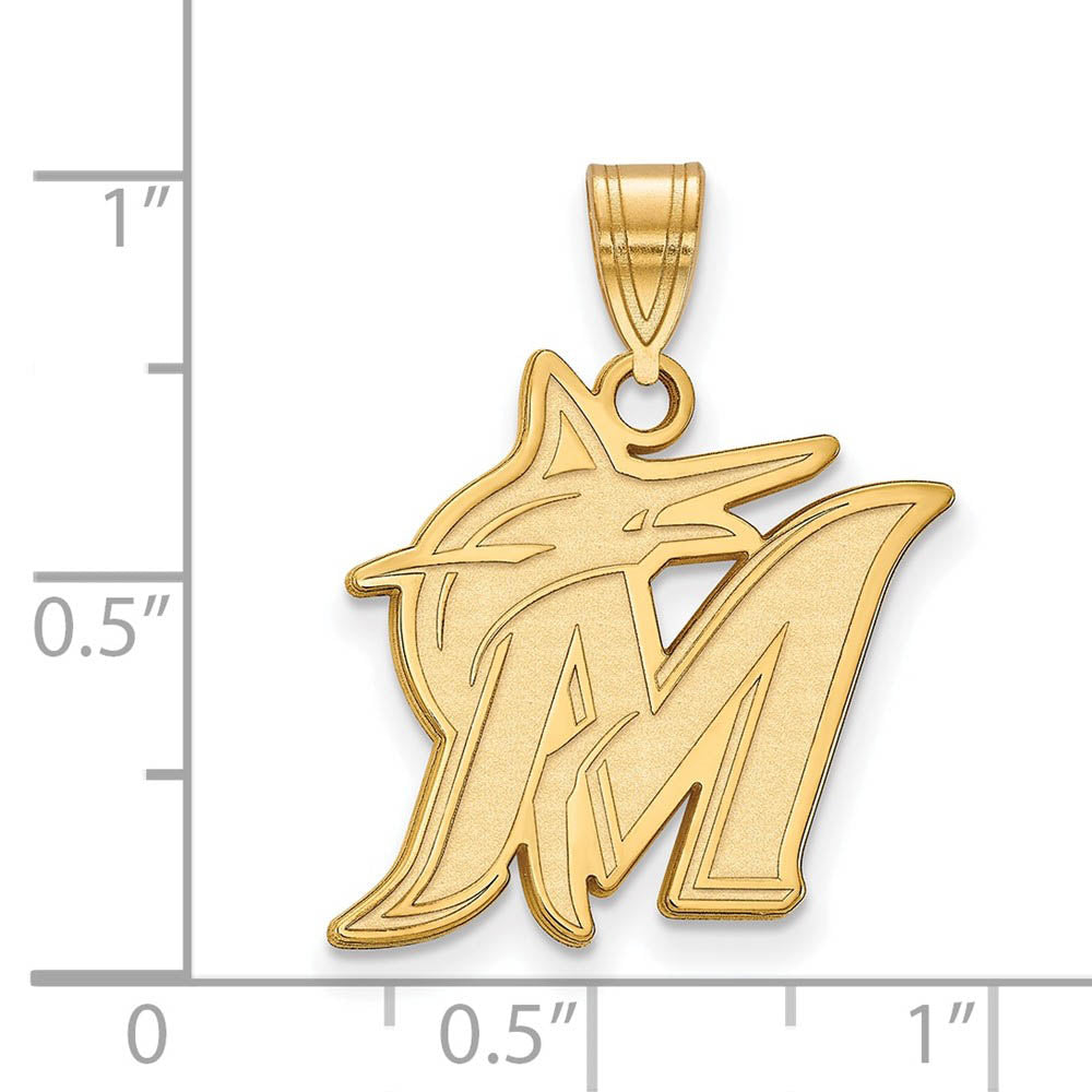 Alternate view of the 14K Gold Plated Silver MLB Miami Marlins Large Logo Pendant by The Black Bow Jewelry Co.