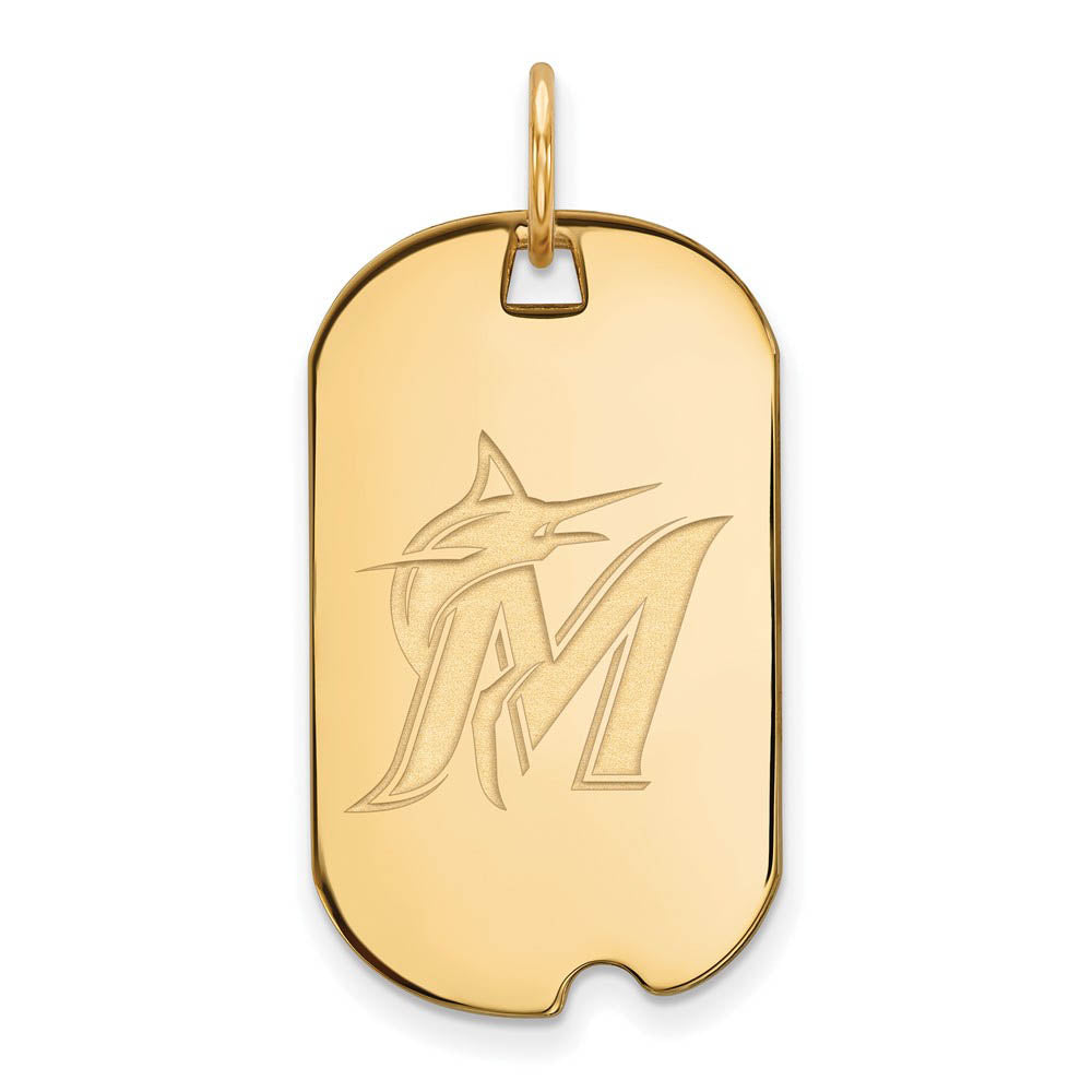 14K Gold Plated Silver MLB Miami Marlins Small Dog Tag Pendant, Item P32273 by The Black Bow Jewelry Co.