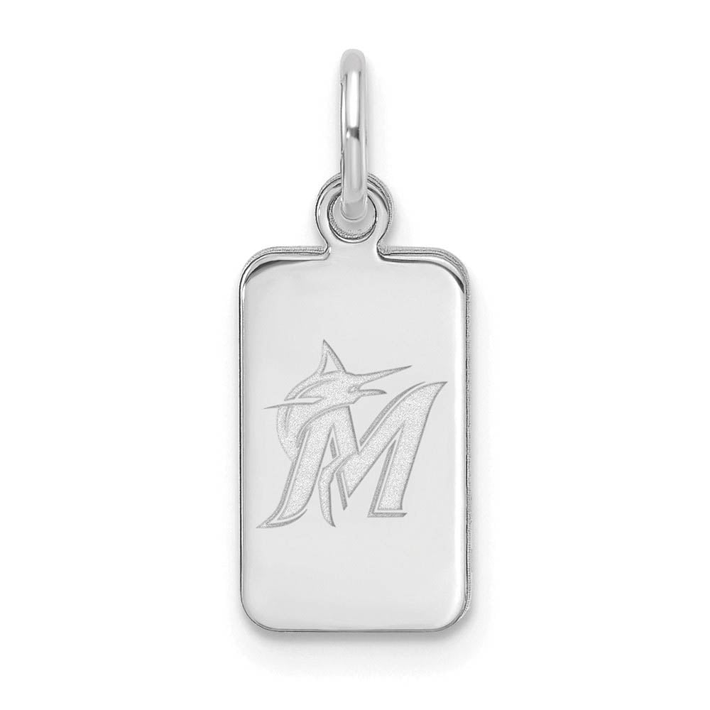 Sterling Silver Rhodium Plated MLB Miami Marlins XS (Tiny) Tag Charm, Item P32287 by The Black Bow Jewelry Co.