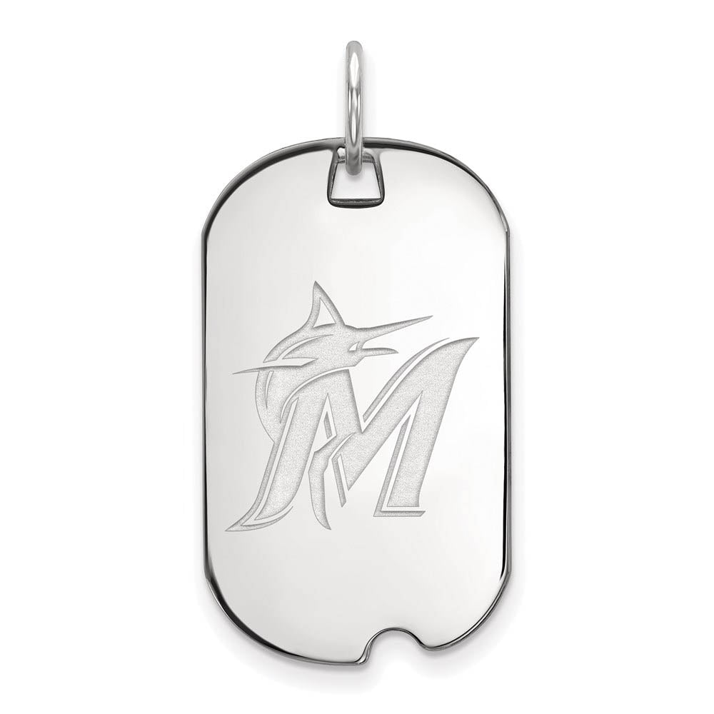 Sterling Silver Rhodium Plated MLB Miami Marlins Small Dog Tag Pendant, Item P32289 by The Black Bow Jewelry Co.