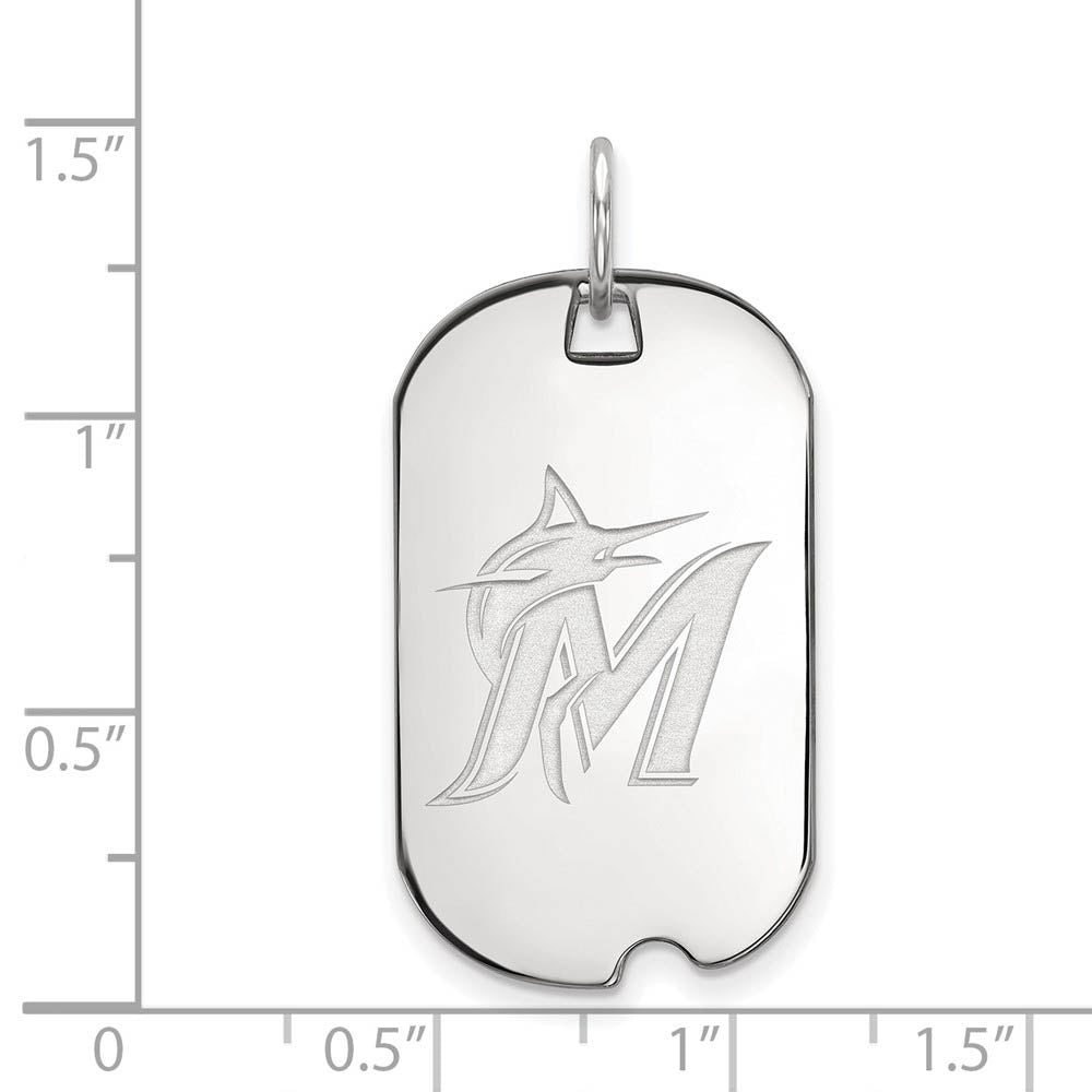 Alternate view of the Sterling Silver Rhodium Plated MLB Miami Marlins Small Dog Tag Pendant by The Black Bow Jewelry Co.