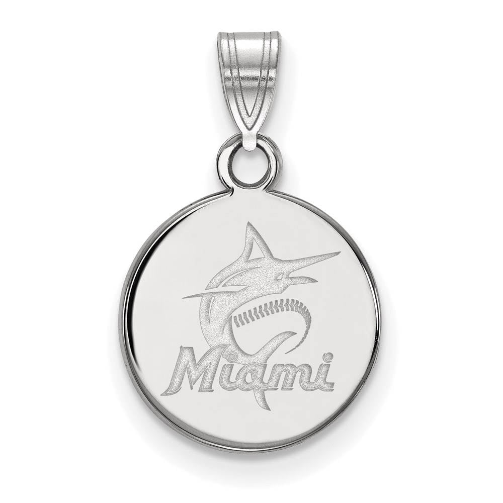 Sterling Silver MLB Miami Marlins SM Script Disc Pendant, Item P32290 by The Black Bow Jewelry Co.